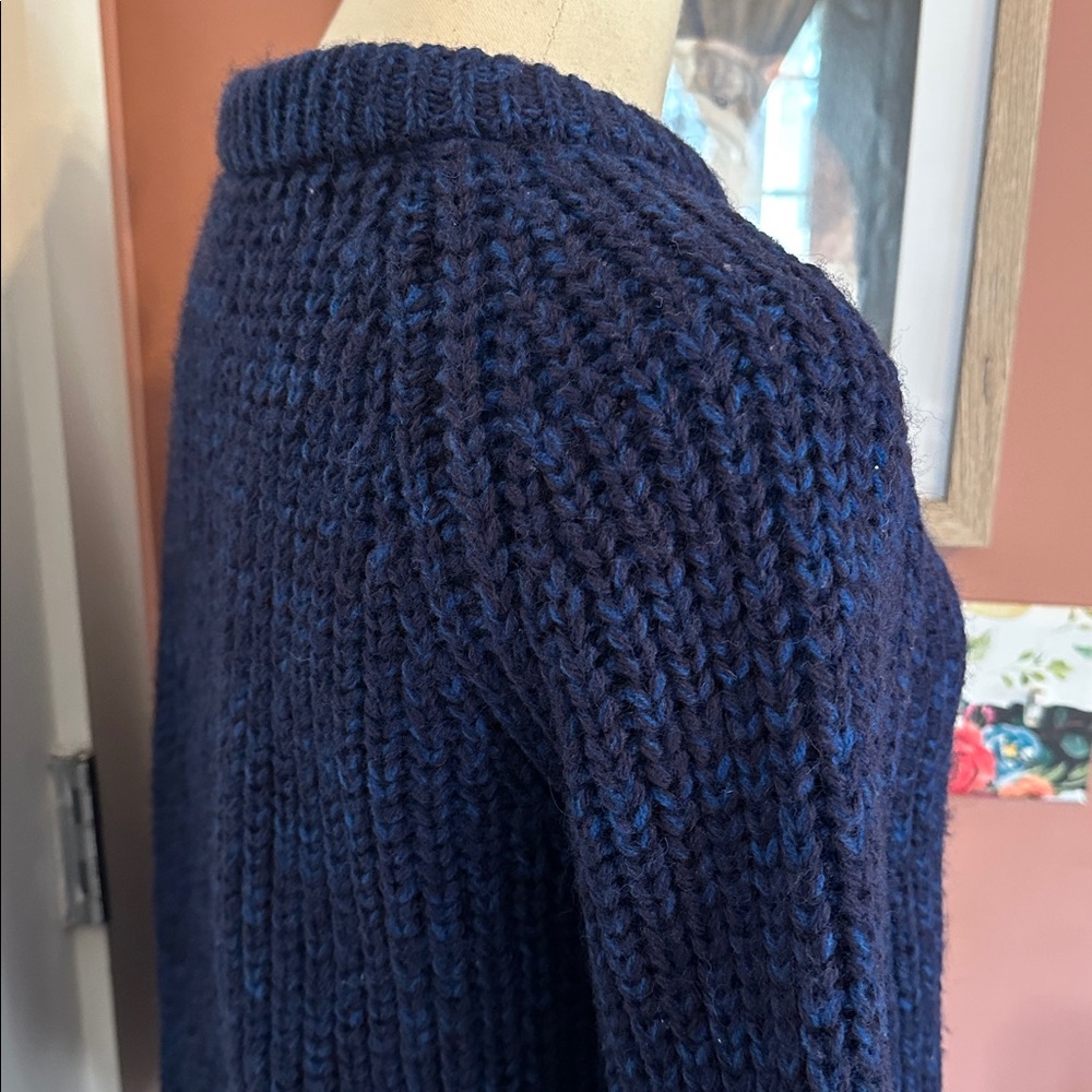 Vintage Cornish Jumpers Pure Wool Navy Royal Blue Women's M collar Sweater - Picture 7 of 13